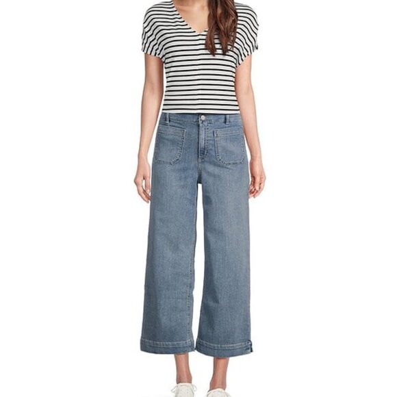 Hollywood Waist High-Rise Wide-Leg Patch Pocket Cropped Jena Wash Jeans - Picture 5 of 6